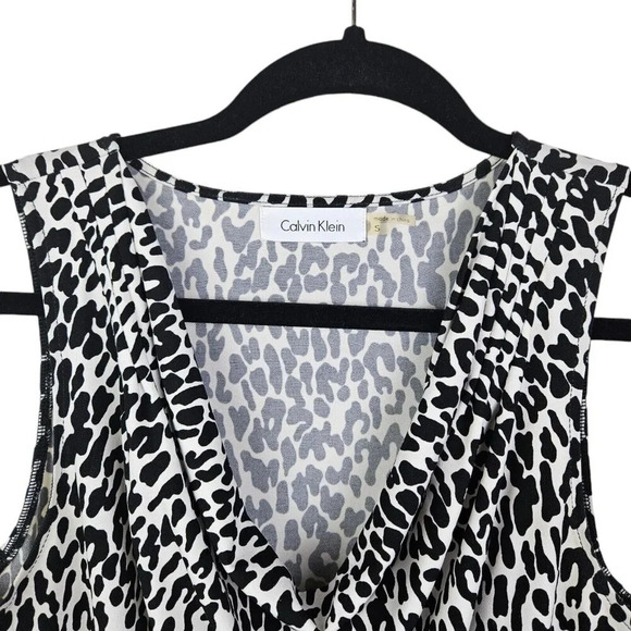 Calvin Klein White Black Leopard Print Blouse Tank Shell Cowl Neck Size Small - Picture 8 of 9